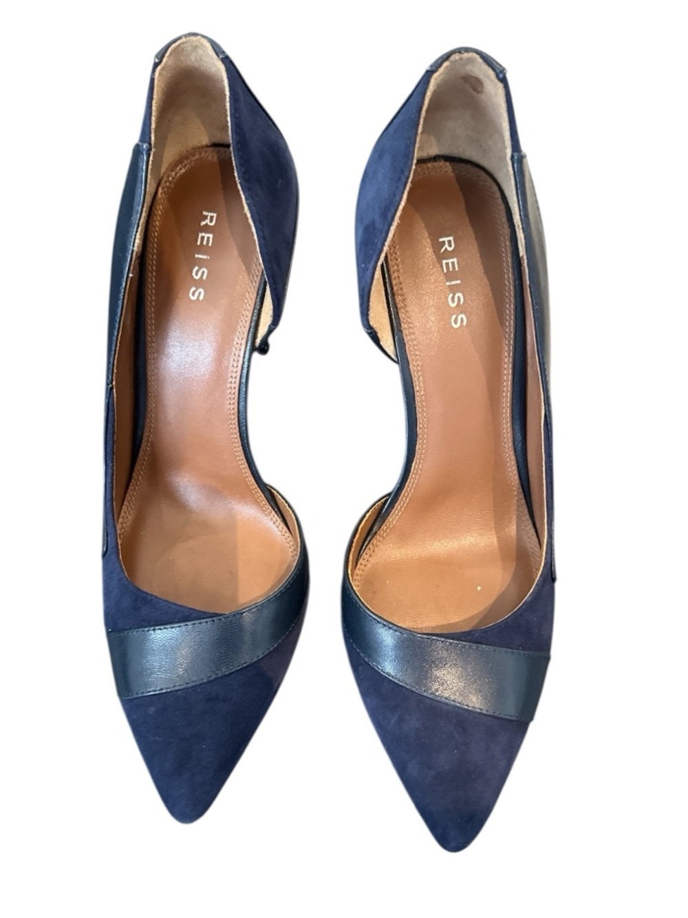 REISS Augusta Point Toe Court Suede Heels in Navy - Picture 4 of 13